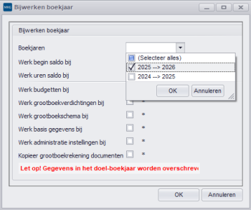 Bijwerken boekjaar 2025 --> 2026
